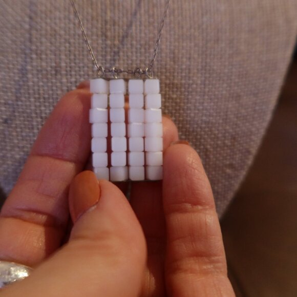 White square bead and sterling silver Sherzada necklace pendant 14.5"-17.5" - Picture 3 of 16